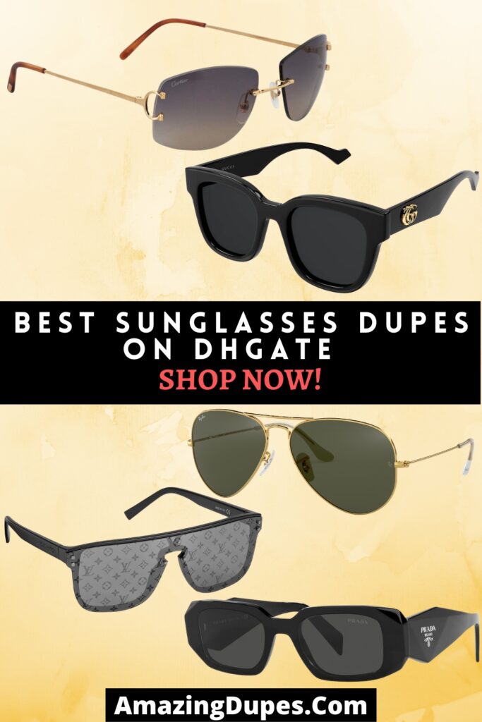 Top 5 designer sunglasses dupes displayed on a modern white surface, reflecting affordable luxury