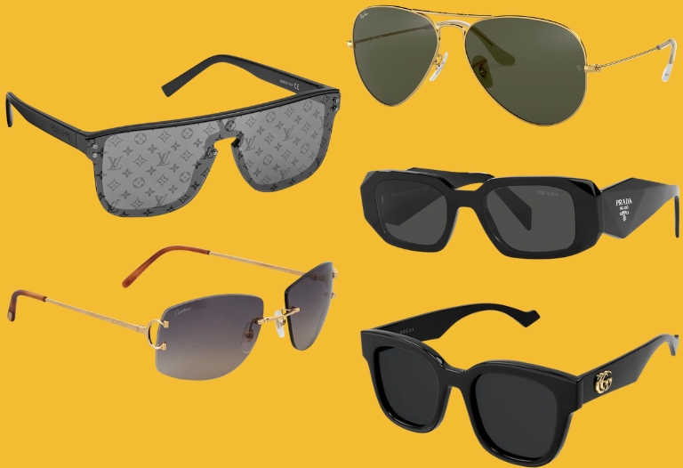 Collage of various designer sunglasses dupes, offering trendy alternatives for every face shape