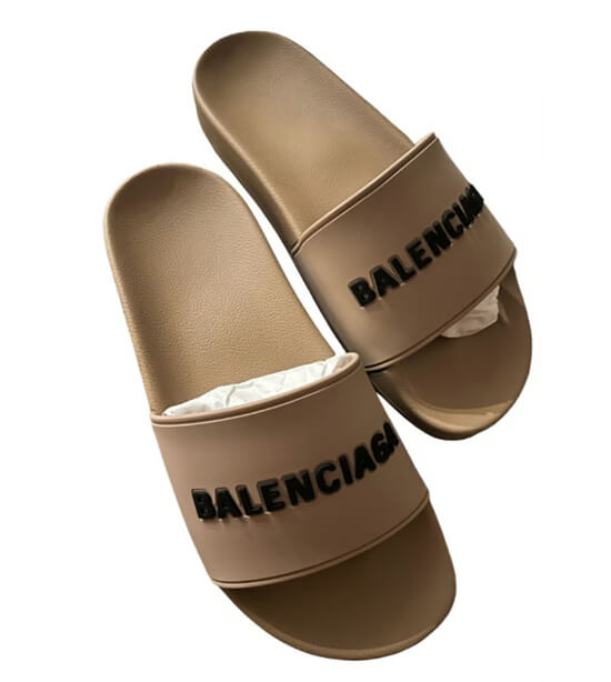 Edgy Balenciaga slides dupe featuring a bold logo design across the strap