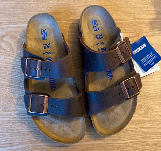 Comfortable Birkenstock sandals dupe with cork footbed and double strap design