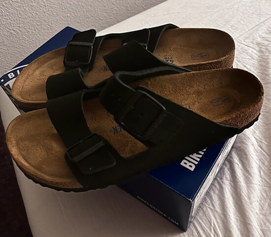 Side view of a Birkenstock sandals dupe, showcasing the ergonomic sole