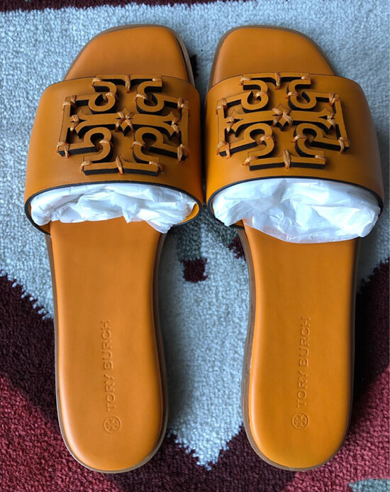 Budget-friendly Tory Burch sandals dupe featuring the emblematic double-T logo