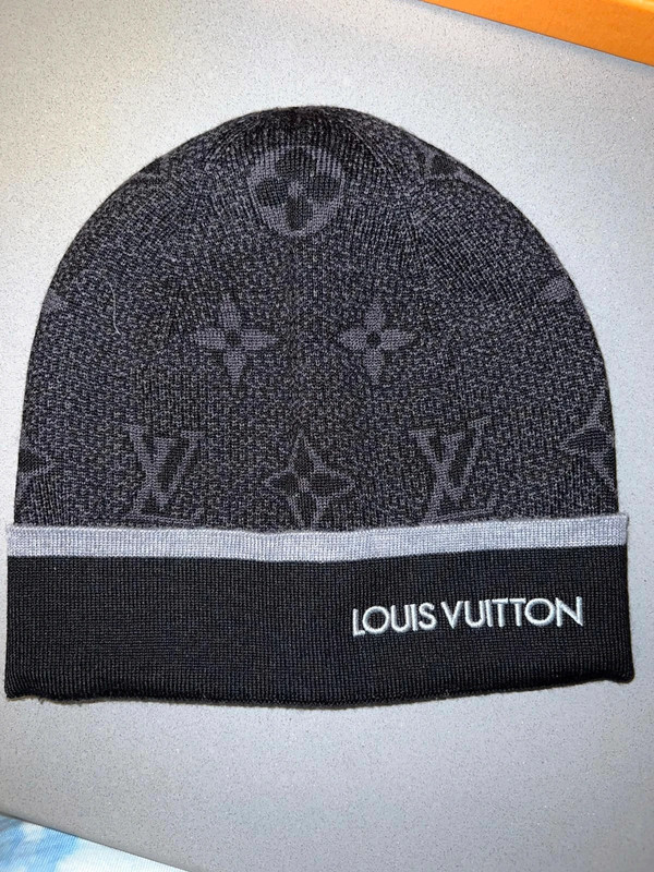 Close-up of Louis Vuitton Monogram LV Beanie Replica